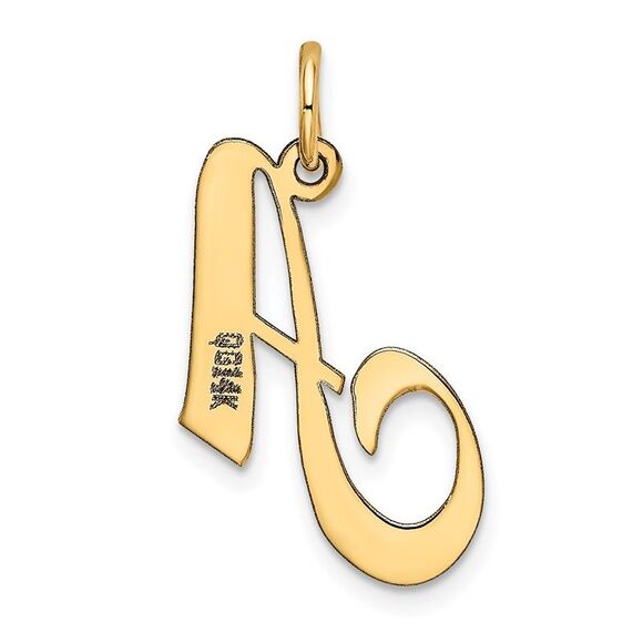 14k Yellow Gold, Ella Collection Medium Fancy Script Initial A Pendant - Picture 3 of 5
